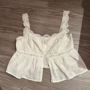 White Lace Trimmed Top